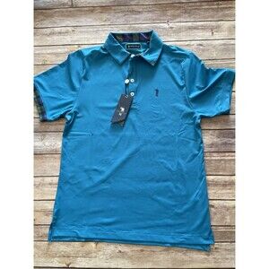 NEW William Murray Golf Polo Shirt Men Small Blue Teal Tartan Trim Stretch UPF